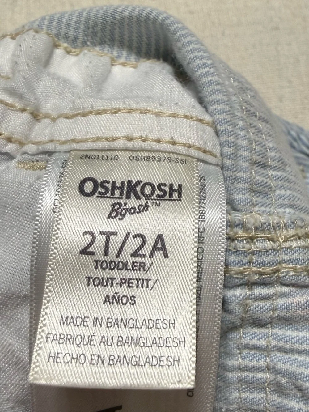OshKosh B'gosh Light Blue Pinstripe Floral Short Overalls Toddler Kids Girls 2T